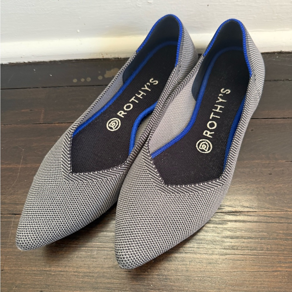 Rothy’s The Point Flats Women’s 8.5 (EU 39) Grey/Blue Trim